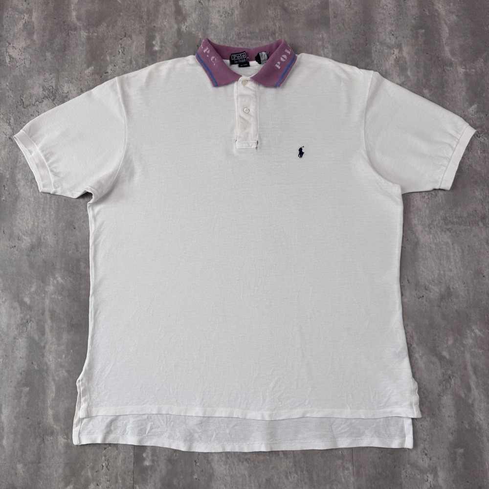 Vintage Polo Ralph Lauren Polo Shirt Mens L White USA Nautical Spellout Collar